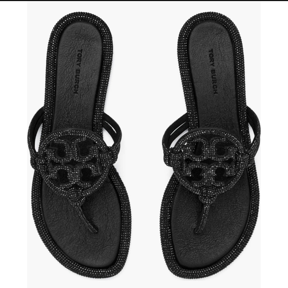 Tory Burch Miller Pavé Knotted Sandals Black Size: 9.5